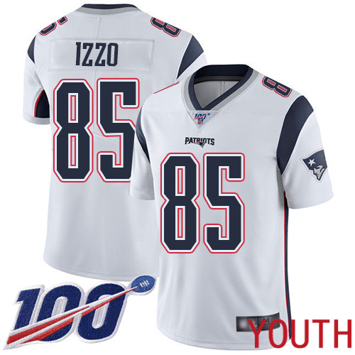 New England Patriots Football #85 Vapor Untouchable 100th Season Limited White Youth Ryan Izzo Road NFL Jersey->youth nfl jersey->Youth Jersey